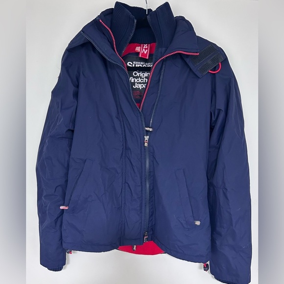 Superdry Womens Pop Zip Hooded Arctic Navy and Red Jacket Size Small - Picture 3 of 14